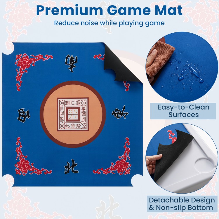 Premium blue game mat for 35-inch mahjong table, featuring easy-to-clean surfaces and non-slip bottom for stable.