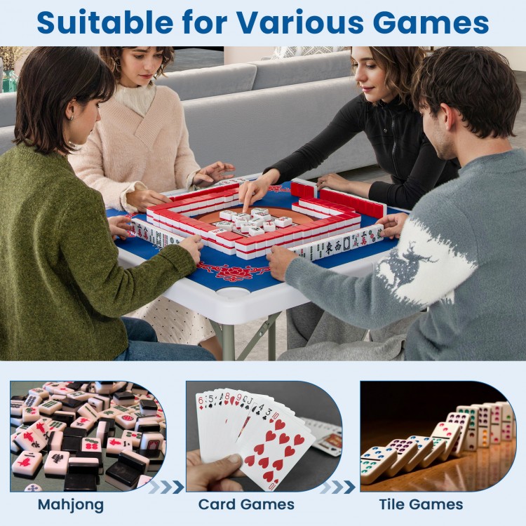 35-inch folding mahjong table with cup holders, featuring a smooth felt surface for four players, ideal for home and.