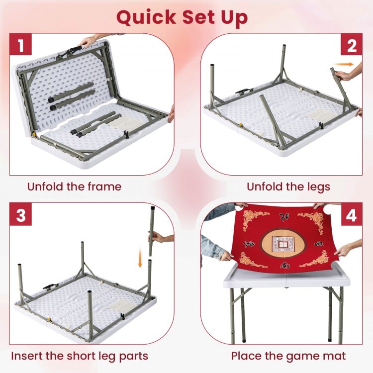Folding 35-inch mahjong table with cup holders, featuring a smooth felt surface, ideal for four players, for home or.