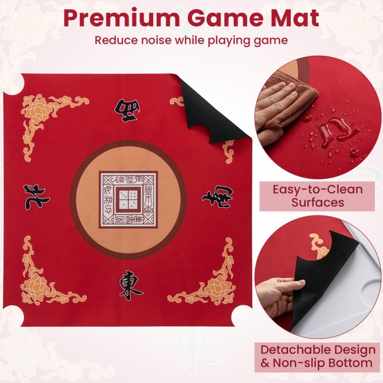 Red premium game mat designed for a 35-inch mahjong table, featuring easy-to-clean surfaces and a non-slip bottom.