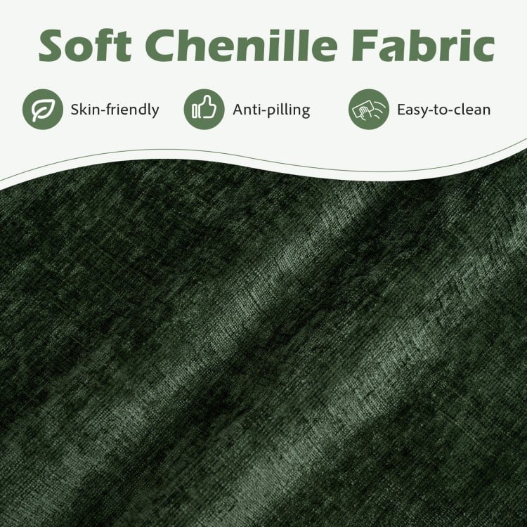 Soft chenille fabric detail of a U-shaped sectional couch in green, featuring anti-pilling and easy-to-clean properties.
