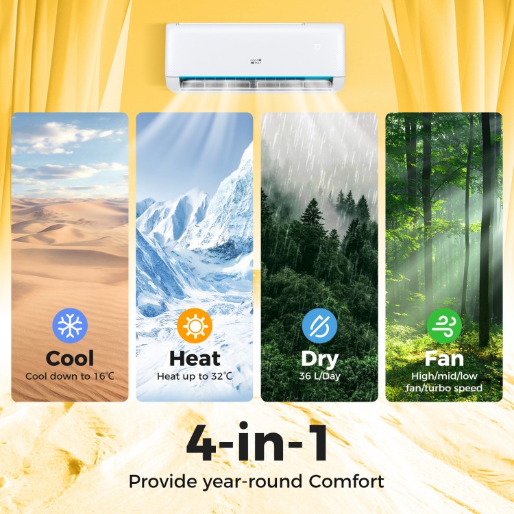 Ultra-Quiet 24000 BTU Mini Split with 4 modes, ENERGY STAR rated for efficient cooling and heating in spaces up to 1500.