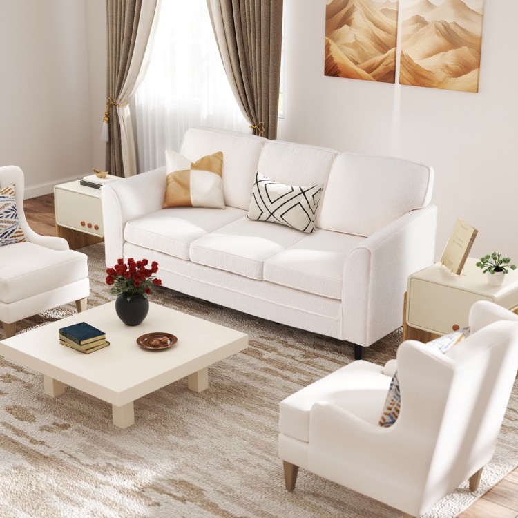 Elegant white upholstered teddy velvet 3-seat sofa with supportive armrests, perfect for living rooms and cozy.