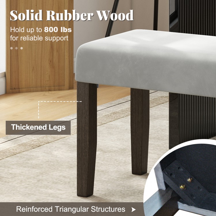 Gray padded seat end of bed bench with solid rubber wood legs, supporting up to 800 lbs, ideal for bedroom or entryway.