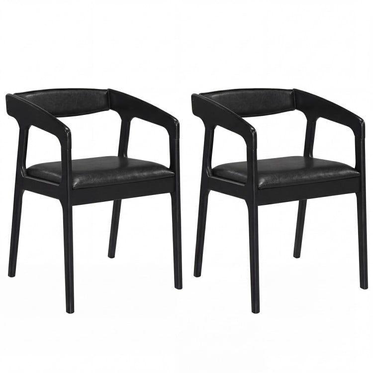 Single black upholstered armchair with ergonomic backrest and padded seat cushion, perfect for cozy dining or.