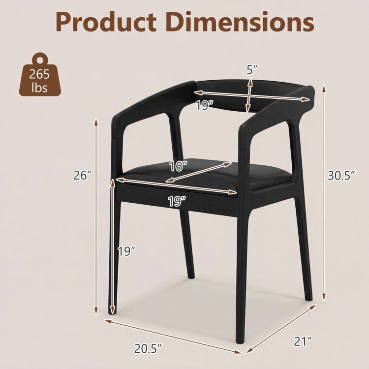 Upholstered armchair dimensions with ergonomic backrest and padded seat, designed for comfort and easy assembly.