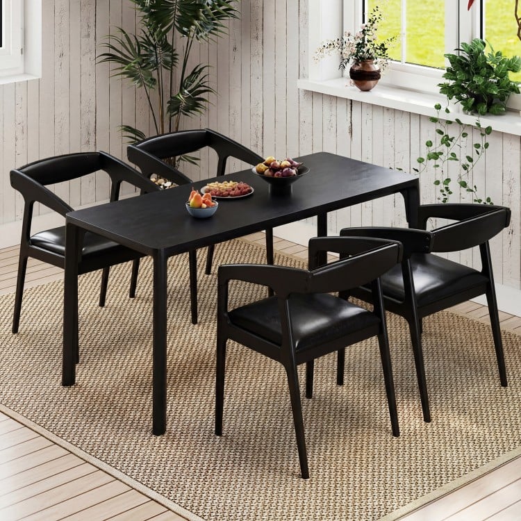 Black upholstered armchairs set of 2 with cozy backrest and padded seat, perfect for dining or relaxing in any space.