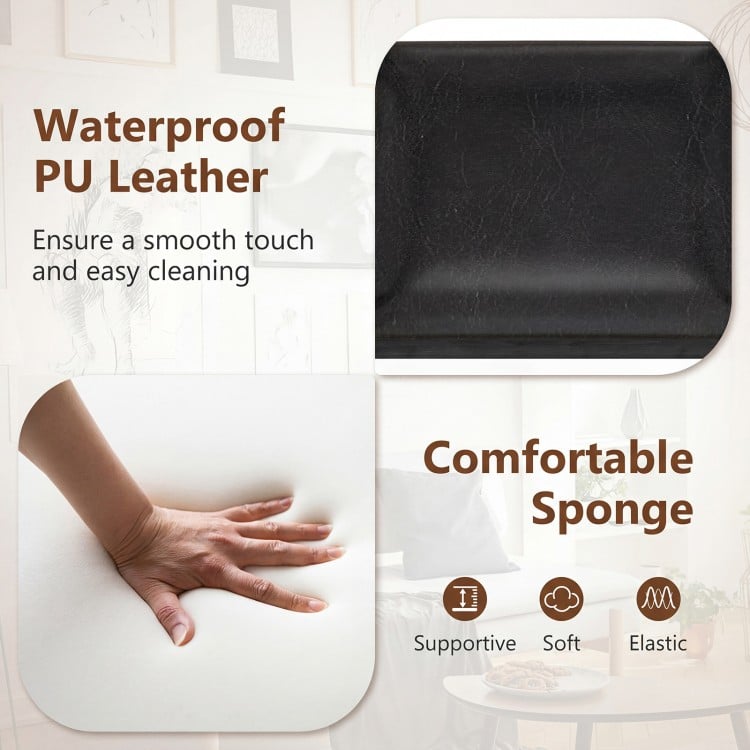 Close-up of waterproof PU leather and comfortable sponge of a black upholstered armchair, ideal for dining or.