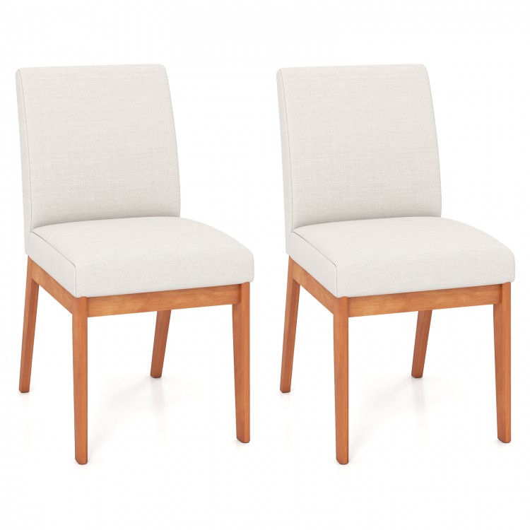 Set of 2 beige upholstered dining chairs with rubber wood legs, featuring padded seats for comfort in dining spaces.