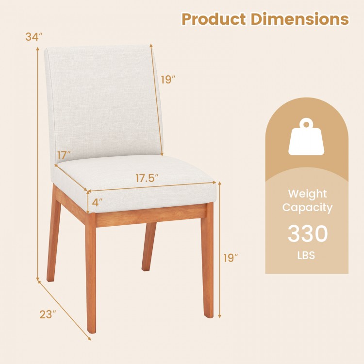 Upholstered dining chair dimensions with rubber wood legs, beige fabric, and a weight capacity of 330 lbs for versatile.