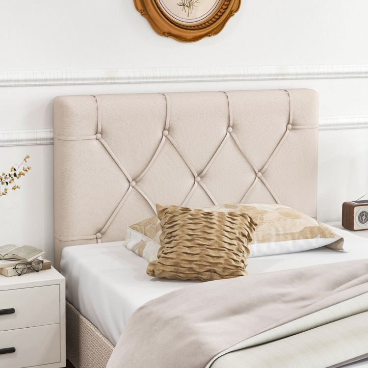 Beige upholstered headboard with button tufting for twin size bed, adjustable height, and modern design for stylish.