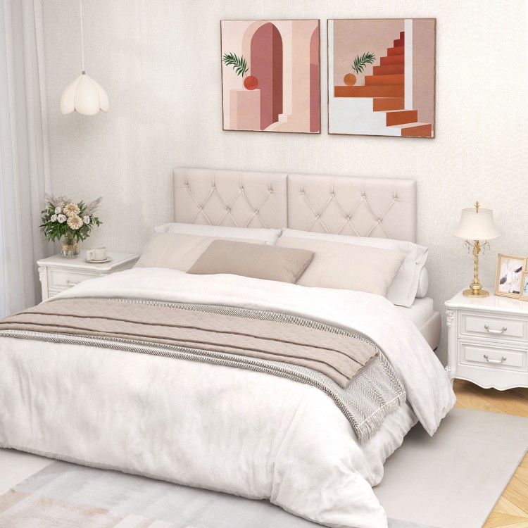 Upholstered headboard for twin size bed in beige with button tufted design, providing comfort and modern elegance.