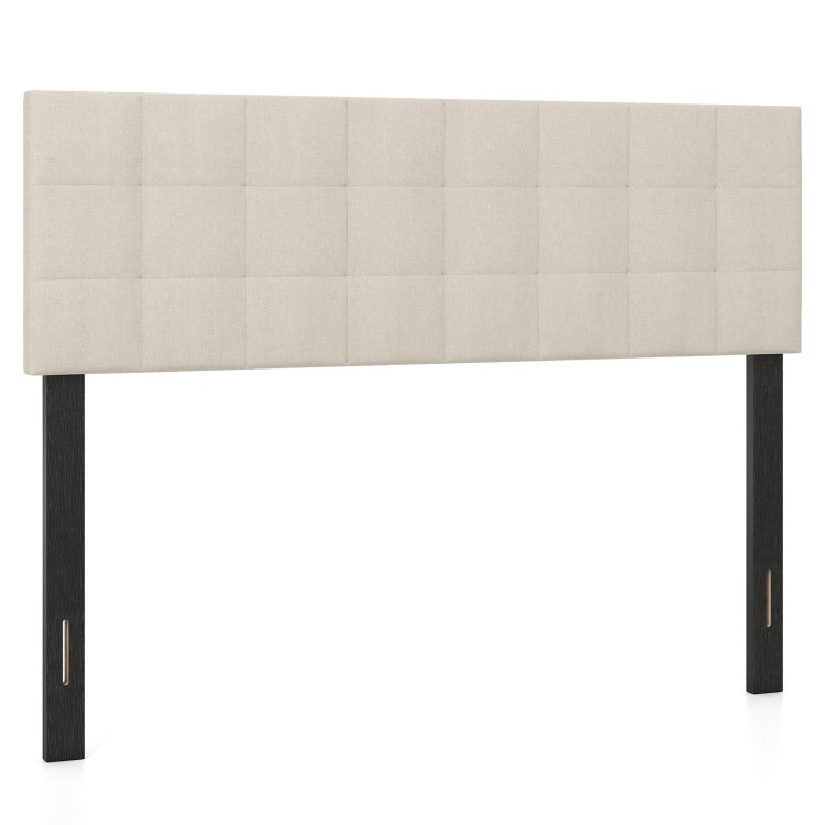 Quilted grid upholstered headboard in beige for queen/full size beds, featuring solid plywood legs and soft sponge.