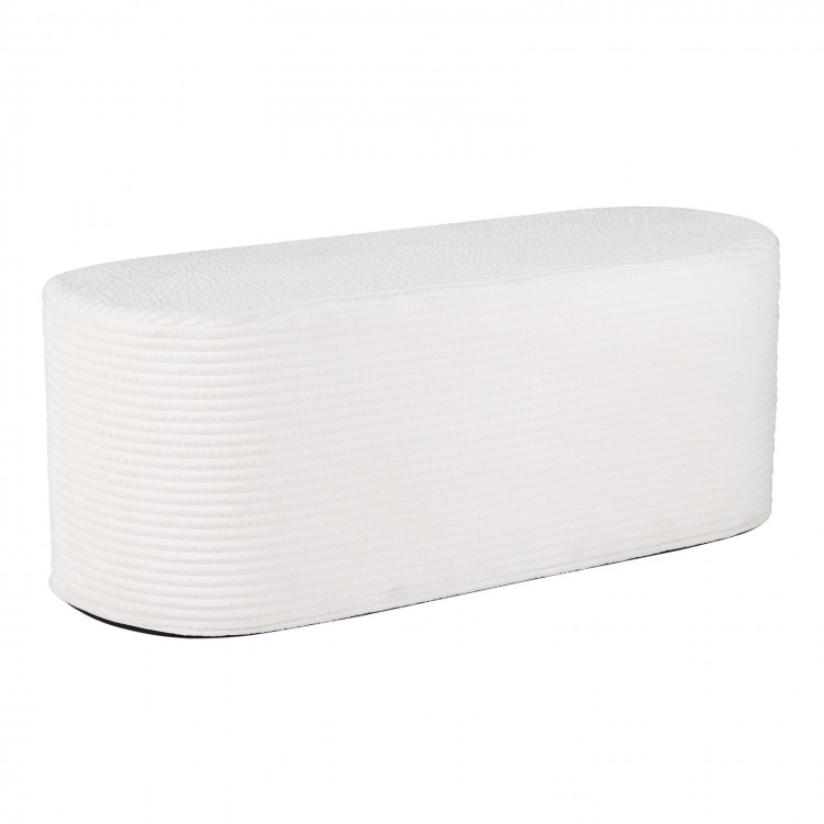 Upholstered oval ottoman bench in beige with breathable corduroy surface and high-density sponge, ideal for living room.