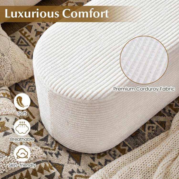 Beige upholstered ottoman bench with premium corduroy fabric, featuring high-density sponge filling for comfort and.