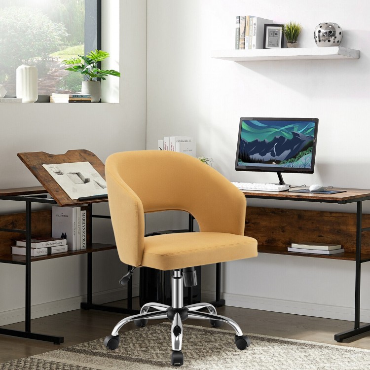 Upholstered swivel office chair with hollow out back, ergonomic design, and adjustable height for modern workspaces.