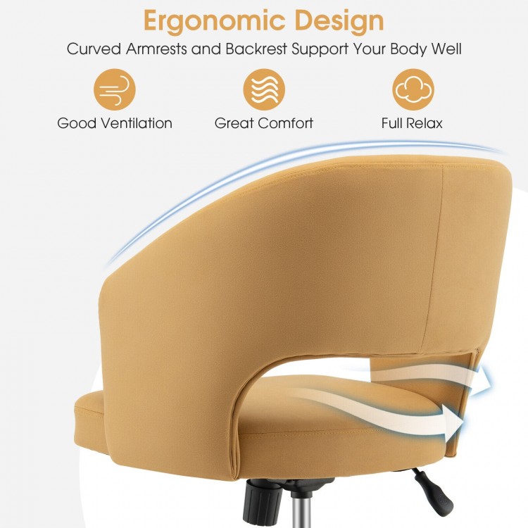 Upholstered swivel office chair with ergonomic curved backrest and armrests, featuring breathable leathaire fabric for.