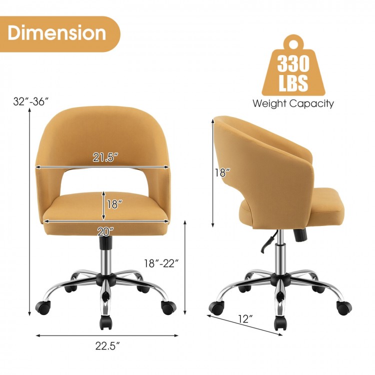 Upholstered swivel office chair with adjustable height, hollow out back, and ergonomic design for comfort and support.