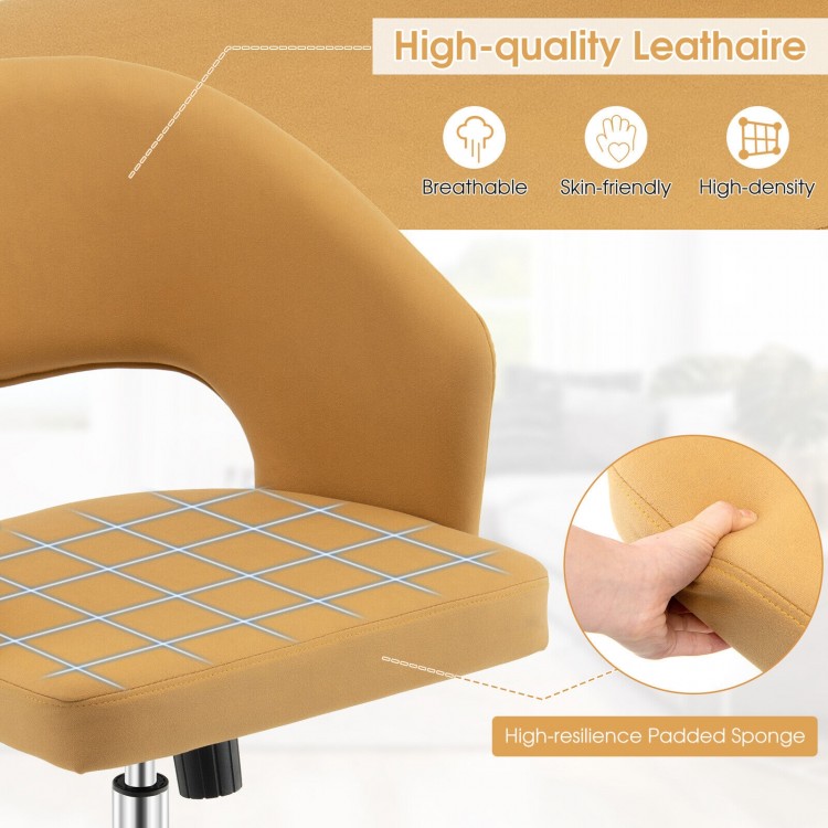 Upholstered swivel office chair showcasing breathable leathaire fabric and high-resilience padded sponge for ergonomic.