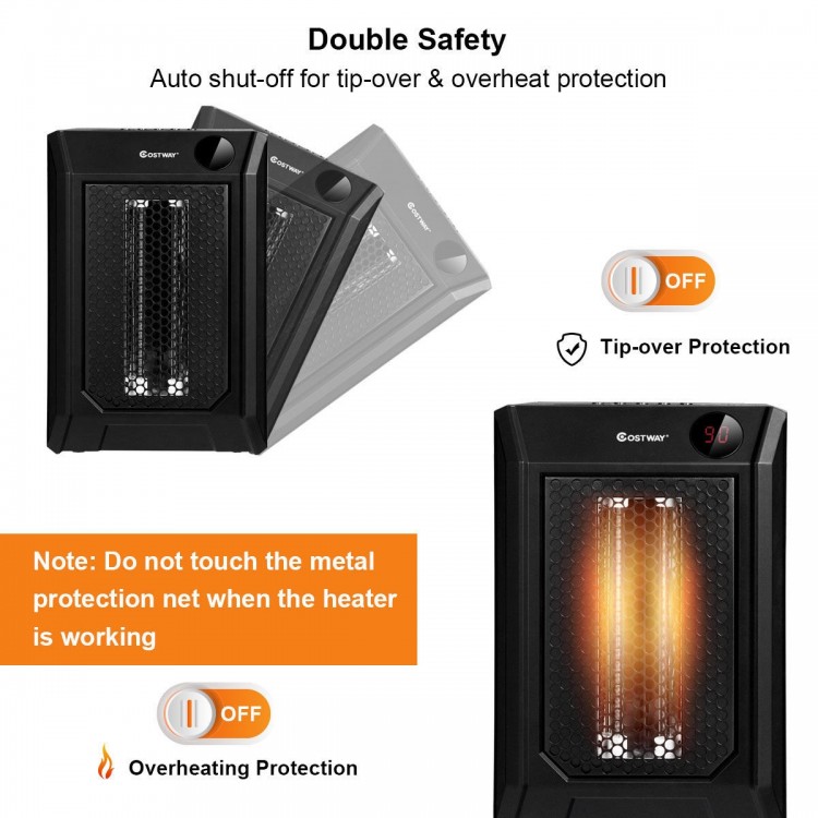 Portable electric quartz space heater with remote control, 1500W, compact design, and safety features for efficient.