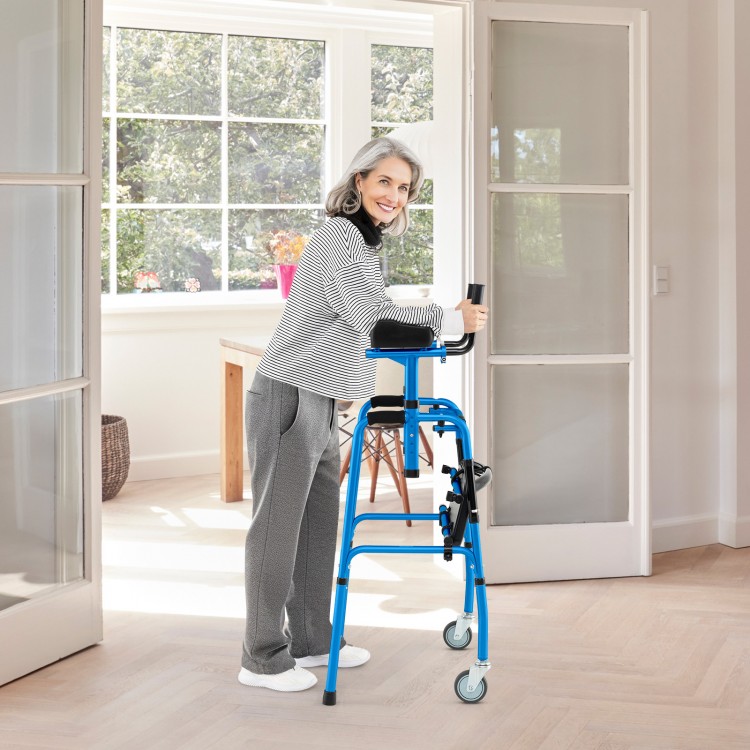 Versatile rolling walker with adjustable height, lightweight aluminum frame, and padded seat, ideal for rehabilitation.