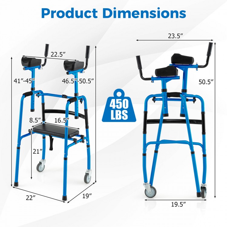 Versatile rolling walker dimensions with adjustable height, lightweight aluminum frame, and padded armrests for.