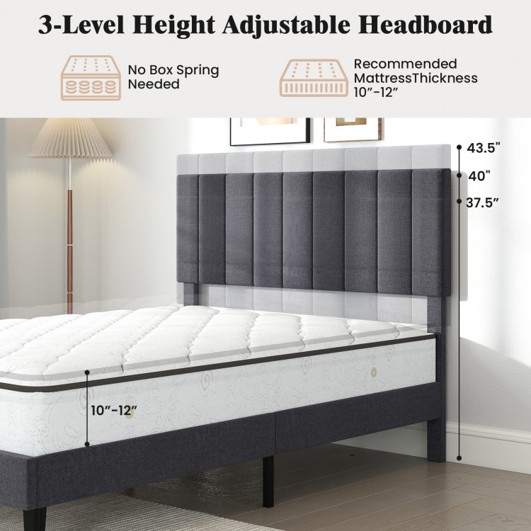 Height adjustable velvet upholstered headboard with vertical channel design for full-size platform bed, 43.5 inches.