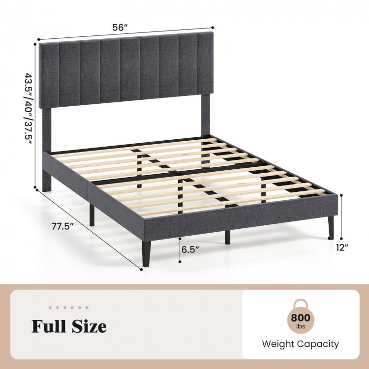 Full size velvet upholstered platform bed with adjustable headboard, wooden slats, and sturdy support for optimal.