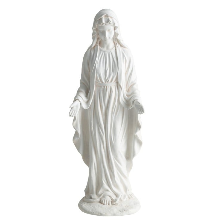 Virgin Mary statue 29.5 inches tall, made from magnesium oxide with a serene design, perfect for outdoor religious.