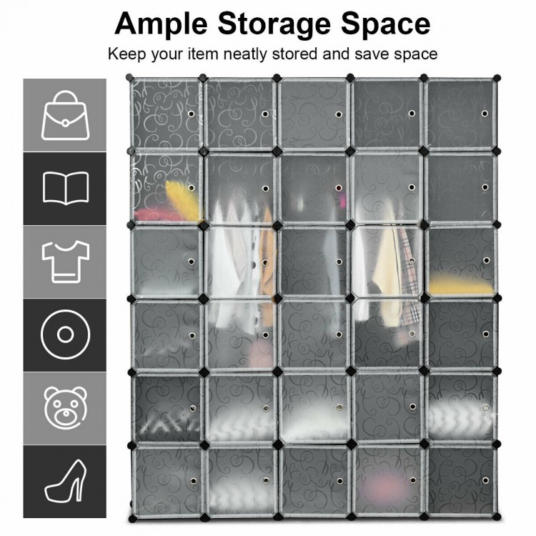 30-cube portable closet wardrobe cabinet made of high-quality pp panels, offering ample waterproof and dustproof.
