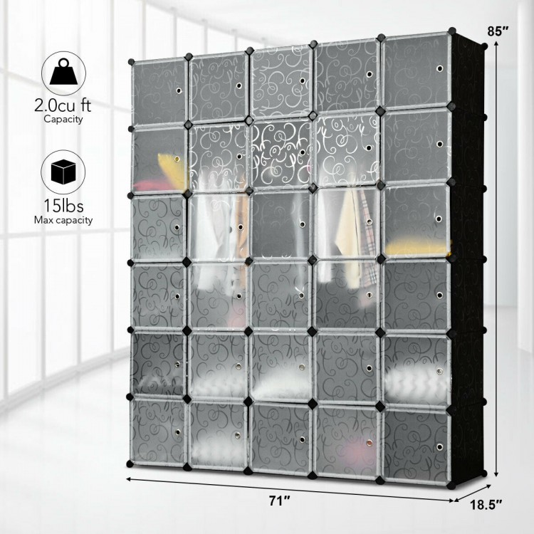 30-cube portable closet wardrobe cabinet made of high-quality pp panels, waterproof and dustproof, ideal for home.