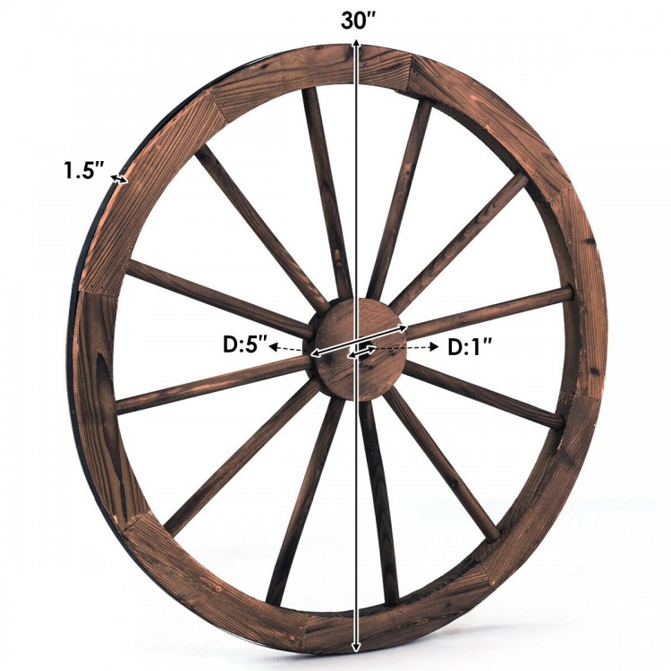 30-inch decorative vintage wood wagon wheel made of Chinese fir, featuring a smooth surface and retro bohemian style.