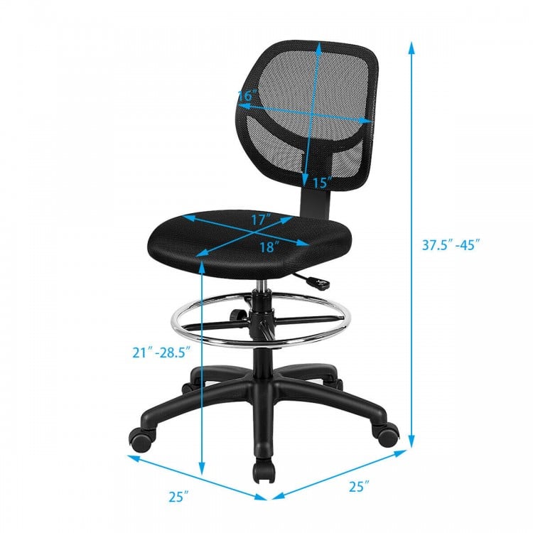 Adjustable height mid back mesh drafting office chair with ergonomic lumbar support and 360-degree swivel for office.