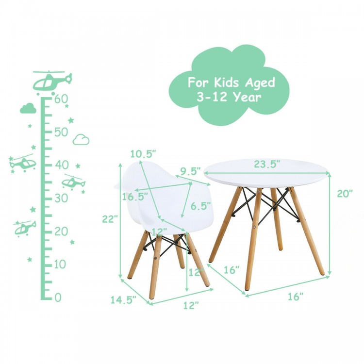 Kids modern round table and chair set with wood legs and ergonomic design, perfect for ages 3-12 for play and.