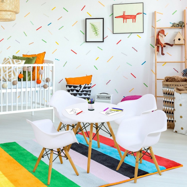 5-piece kids modern round table and chair set with ergonomic design, solid wood legs, ideal for play and activities.