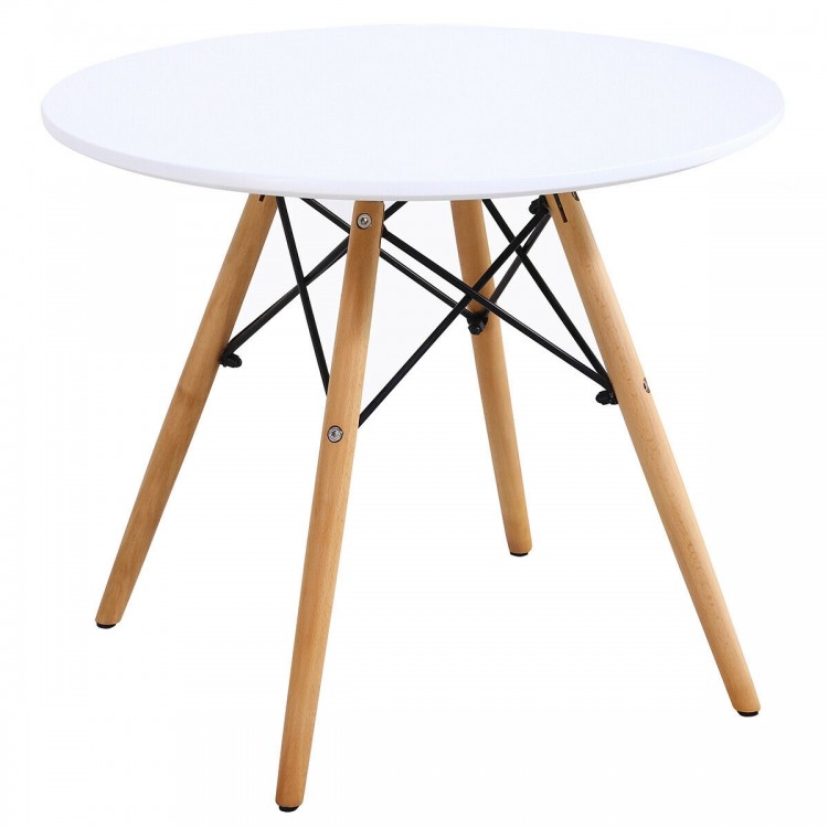 Round table from a 5-piece kids' modern set with wood legs and iron frame, perfect for play and activities.