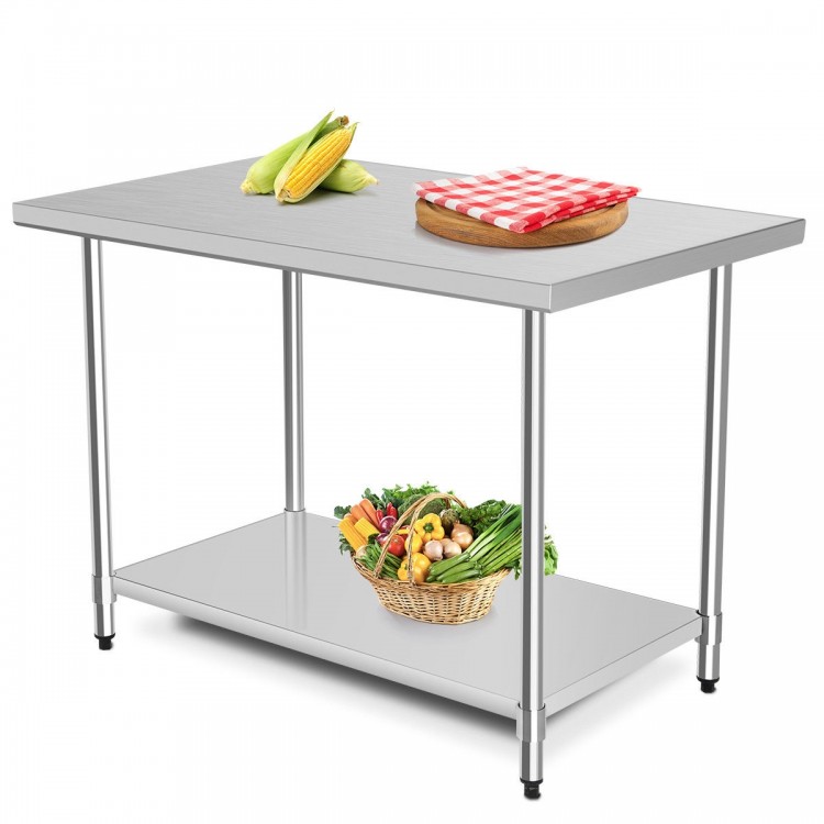 Stainless steel worktable with adjustable galvanized shelf, ideal for commercial kitchen or home use, 30 x 48 inches.