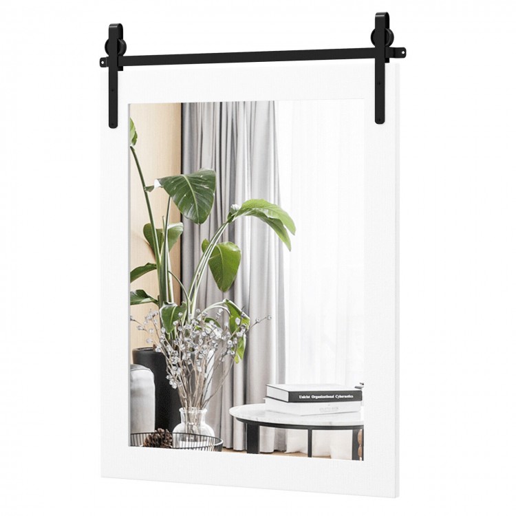 30 x 22 inch wall mount mirror featuring a sturdy black metal bracket, ideal for enhancing rustic decor in living.