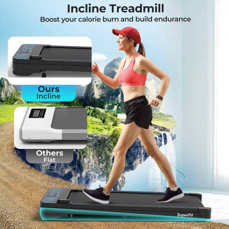 Incline treadmill with remote control, 300 lbs capacity, and LED display for effective home workouts and endurance.