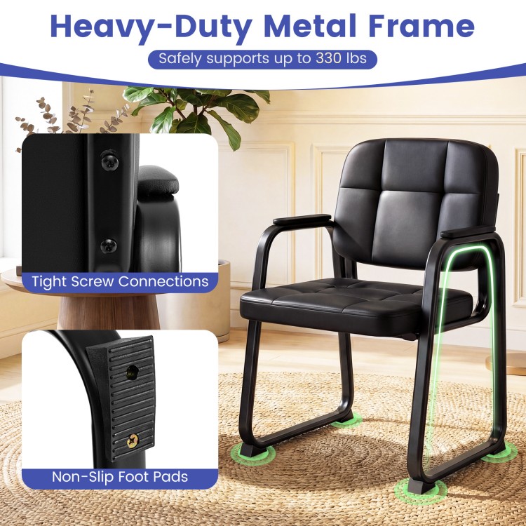 Heavy-duty metal frame waiting room chair with cushioned seat, ergonomic backrest, and non-slip foot pads for stability.