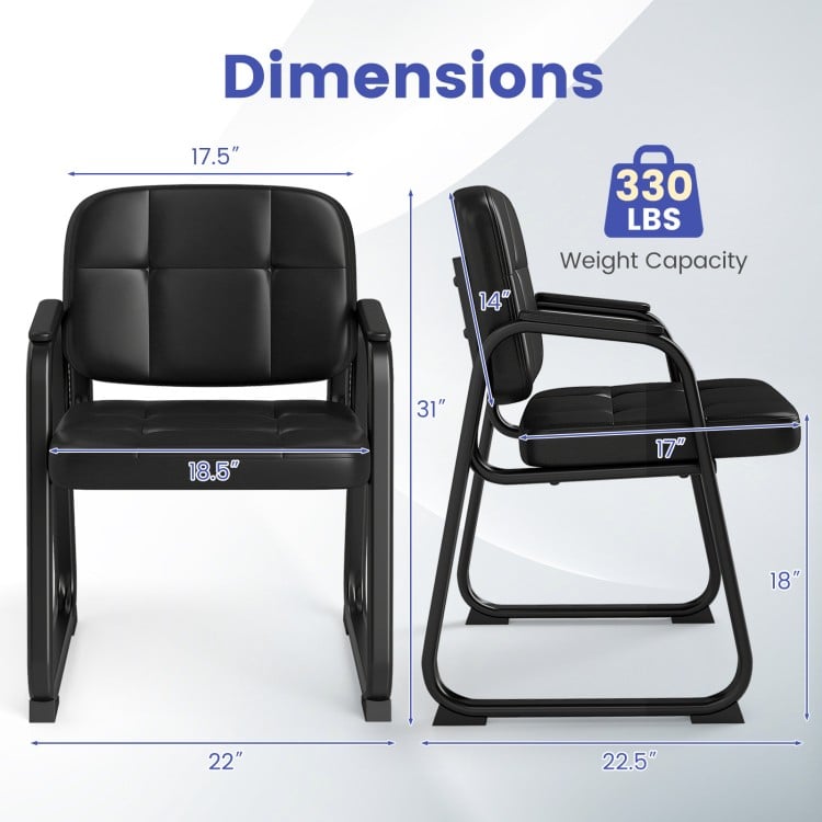 Dimensions of a leather office reception chair set, featuring a cushioned seat, ergonomic backrest, and 330 lbs.