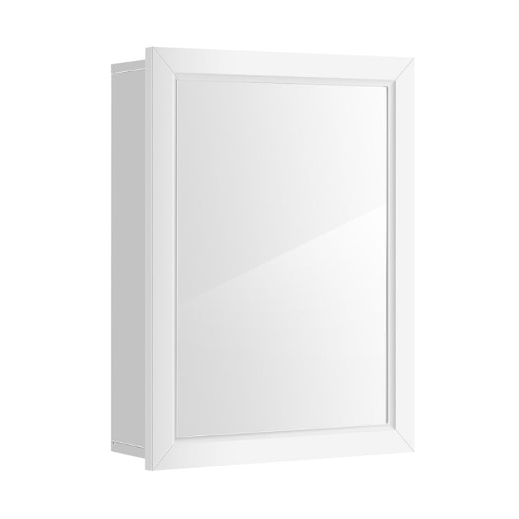 Wall mounted adjustable medicine storage mirror cabinet in gray finish, featuring a durable design and two-tier storage.