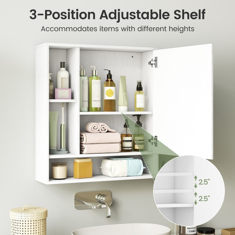 Wall mounted bathroom cabinet with mirror, featuring a 3-position adjustable shelf for organized storage. Ideal for.