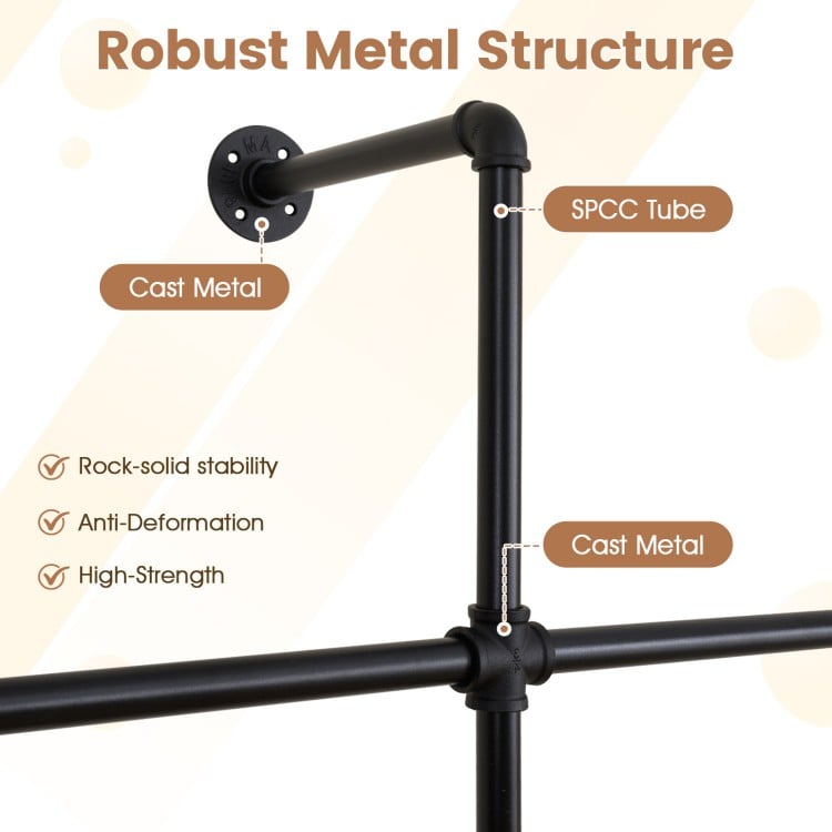 Robust metal structure of the wall-mounted clothing rack with SPCC pipes, ensuring high strength and stability for.