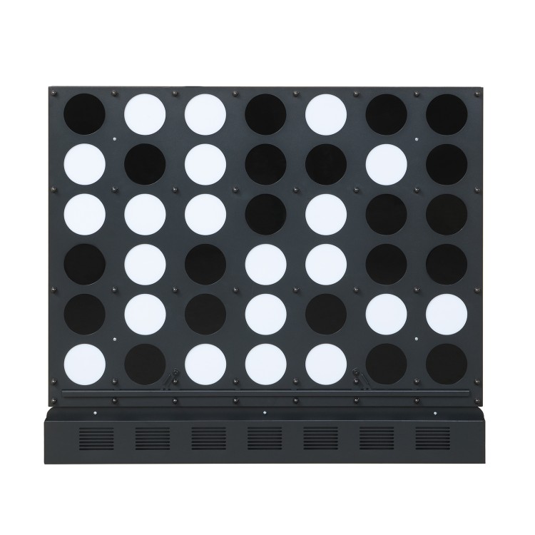 Wall-mounted Jumbo 4-in-a-Row game in black features sleek acrylic discs, perfect for garages and game rooms.