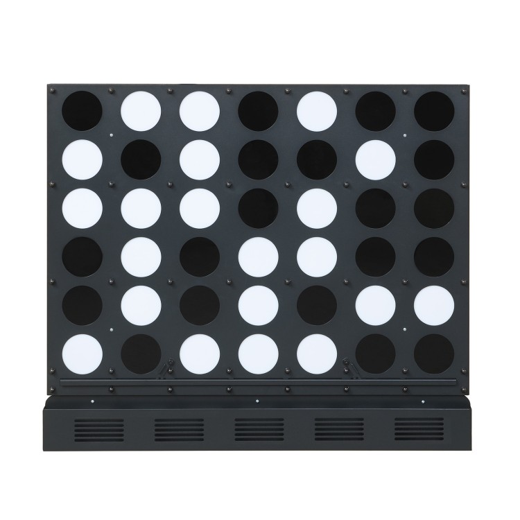 Wall-mounted Metal Connect-4 game in black features sleek acrylic discs, ideal for garages and game rooms.