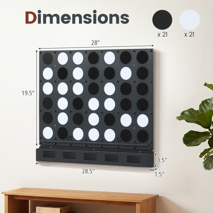 Wall-mounted Metal Connect-4 game featuring 42 acrylic discs in black and white, perfect for garages and game rooms.