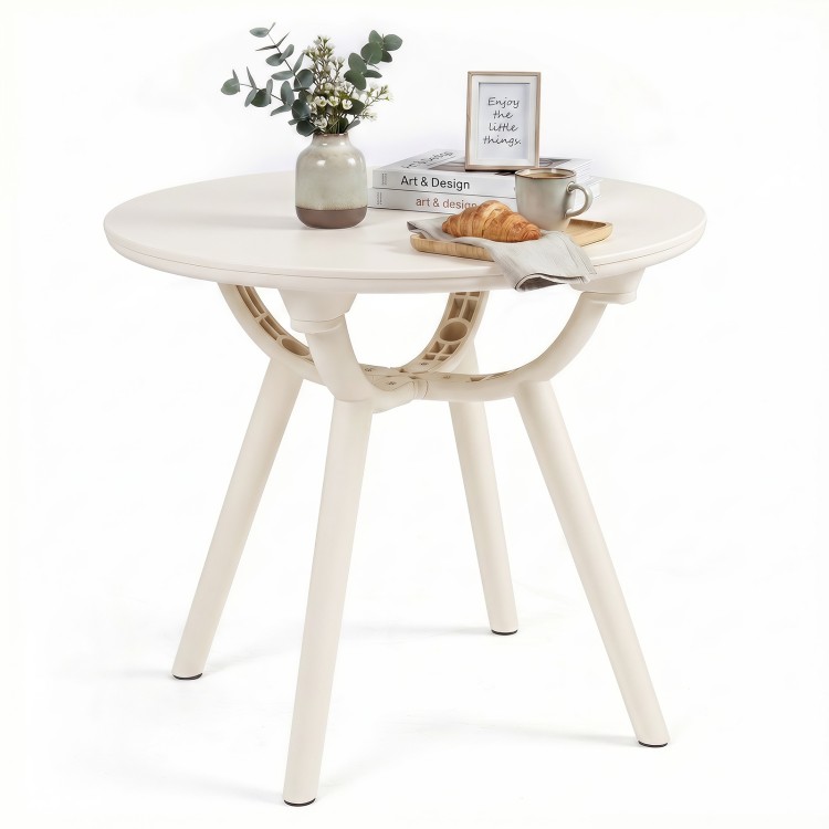 Cream-colored circular small end table featuring a spacious 20" tabletop, perfect for snacks and drinks in outdoor spaces.