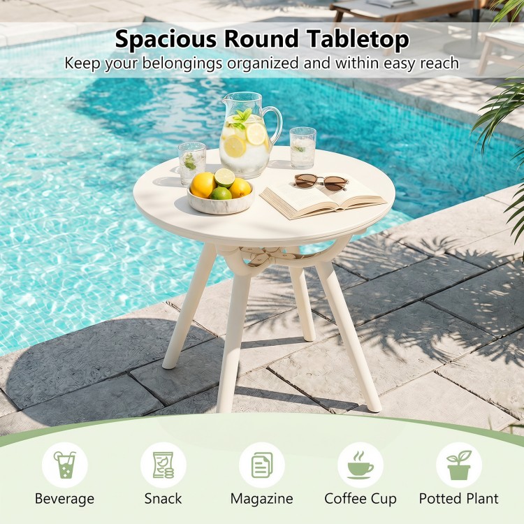 Spacious round tabletop end table made of weather-resistant PP and ABS, perfect for poolside or balcony use.