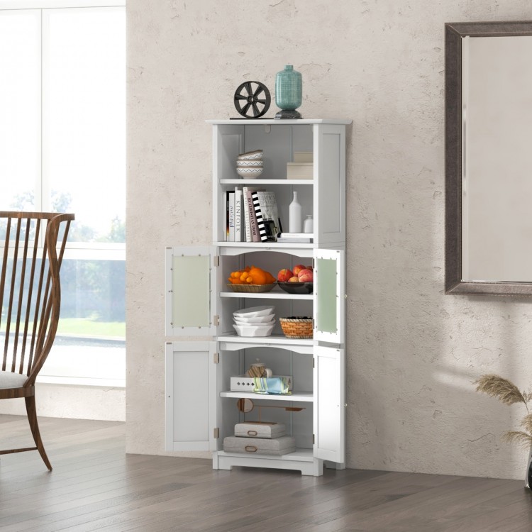 6-tier freestanding bathroom cabinet in white with 2 doors and metal knobs, offering stylish storage for any room.